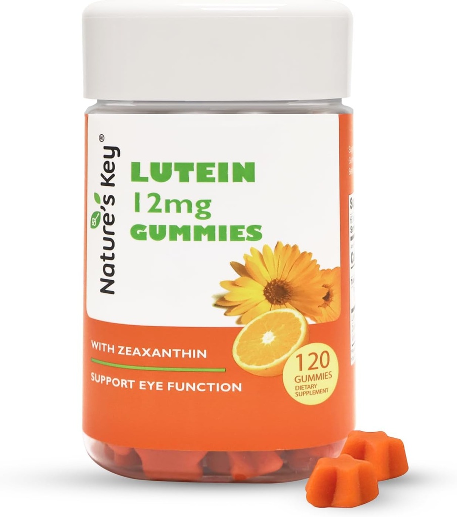 Nature's Key Lutein Gummies 12mg with Zeaxanthin & Vitamin A for Kids and Adults | Eye Health and Brain Function Supplement | Orange Flavor, 120Ct