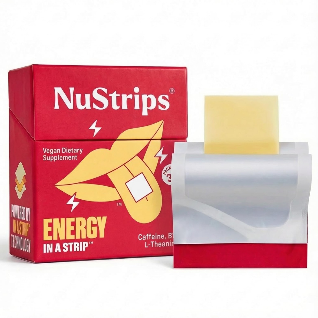 NuStripsTM Ενεργειακές ταινίες ταχείας διάλυσης με 50mg καφεΐνη, L-Θεανίνη & Βιταμίνη B12 – Άμεση Ενέργεια & Εστίαση Χωρίς Jitters ή Crash – Λειτουργεί ταχύτερα από τον καφέ – Καταπραϋντική Κανέλα (30 Pack)