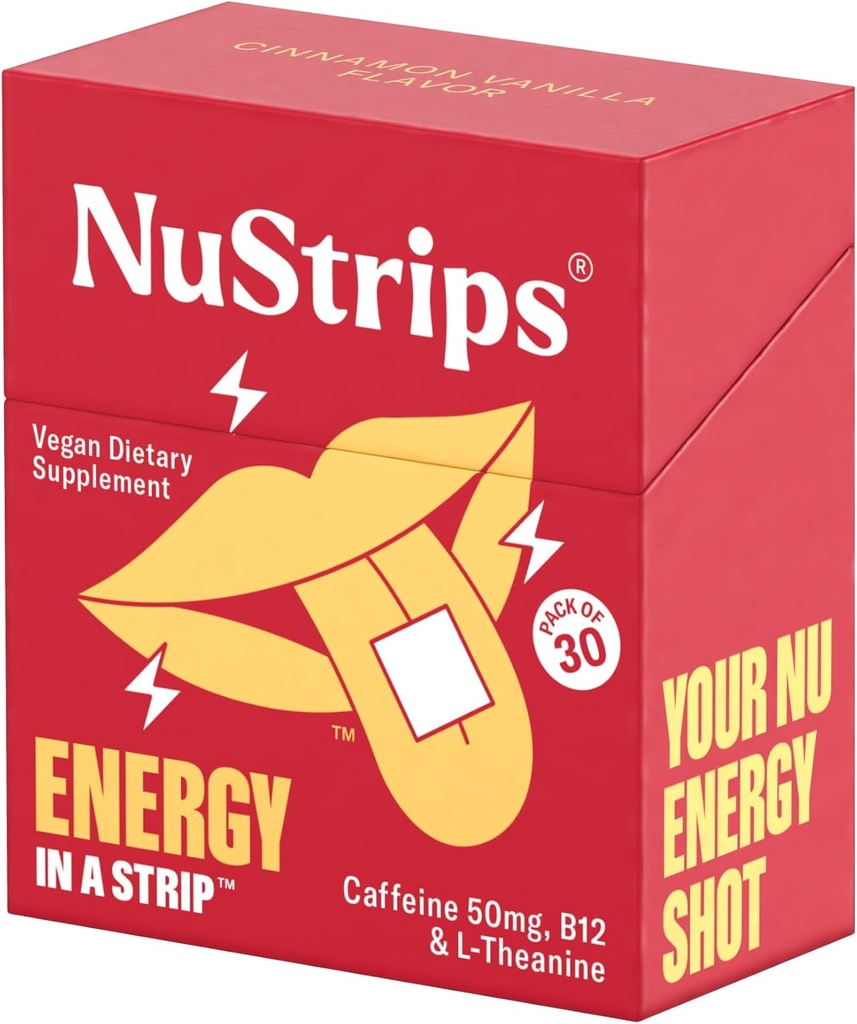 NuStripsTM Fast-Dis, Enerji Kanallarını 50 mg Caffeine, L-Theanine & Vitamin B12 – Instant Energy & Focus Without Jitters or Crash – Works Faster Than Coffee – Soothing Cinnamon (30 Pack)