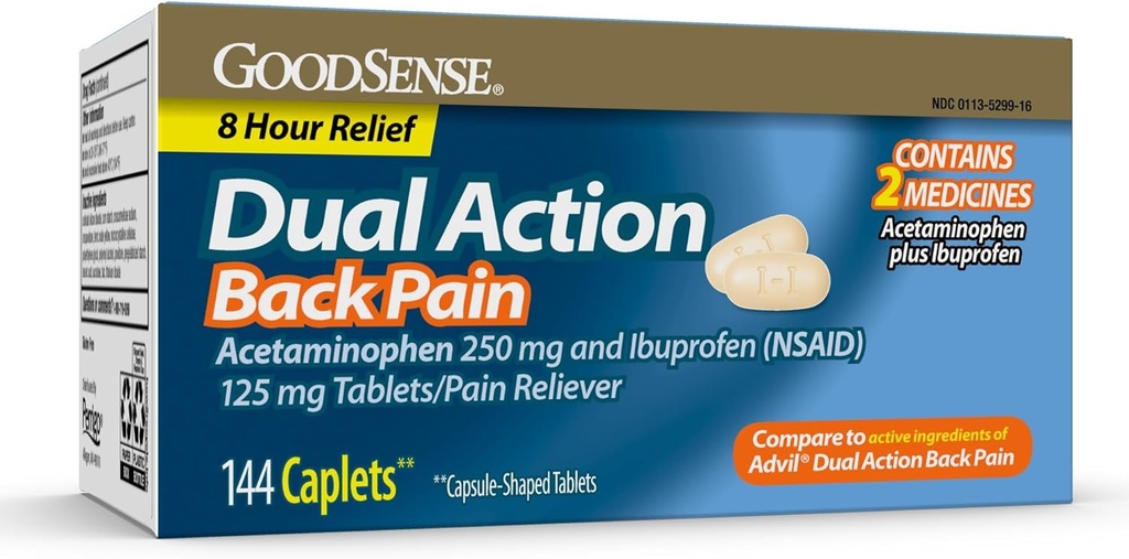 GoodSense Dual Action Acetaminophen ve Ibuprofen (NSAID) Tabletler, 250 mg/125 mg, Back Pain, 144 Kont