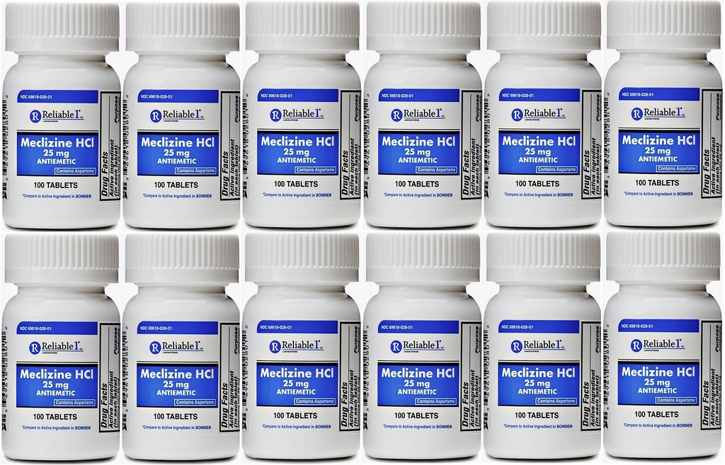 Güvenilir-1 Laboratuvarlar Meclizine HCL 25mg 100 Tablet (1 Şişe)