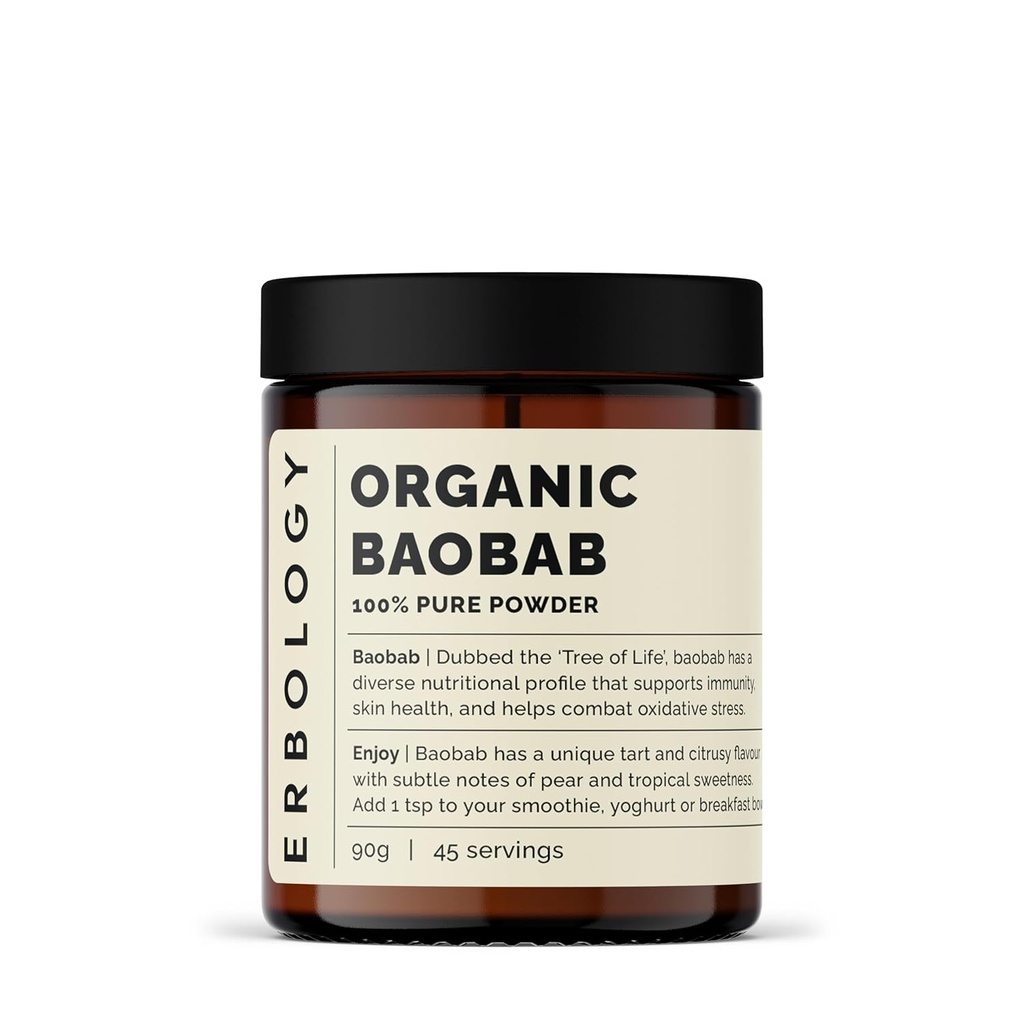 Erbology Organic Baobab Powder 3.2 oz - 45 Εξυπηρετήσεις - Υγεία του δέρματος και Ανοσία Υποστήριξη - Πλούσια σε βιταμίνη C, Β Βιταμίνες και Πολυφαινόλες - Βιώσιμα πηγάζει κατ 'ευθείαν από τη φάρμα - Vegan - GMO-Free