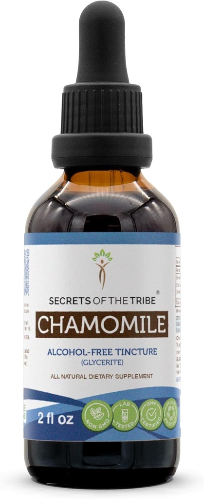 Secrets of the Tribe Chamomile Alcohol-Free Liquid Extract, Chamomile (Matricaria Recutita) Dried Flower Tincture Supplement (2 FL OZ)