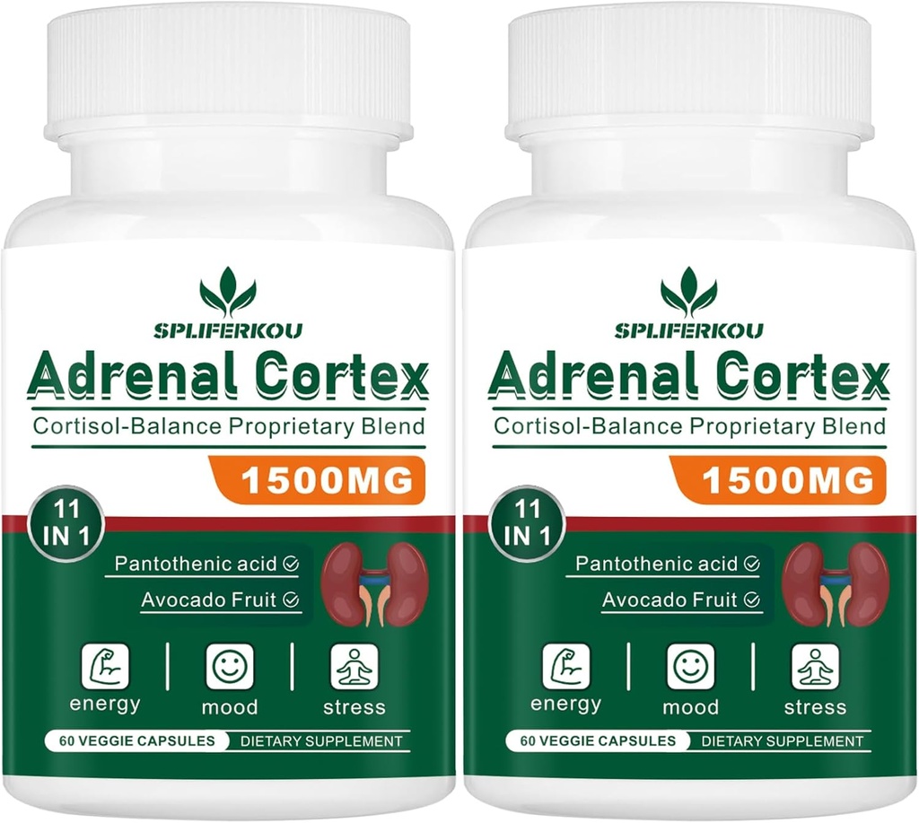 11-in-1 Adrenal Support Supplement, Cortisol Supplement with Pantothenic Acid and Ashwagandha - Sağlıklı Adrenal Fonksiyonlar, Enerji ve Rahatlama - 120 Capsules