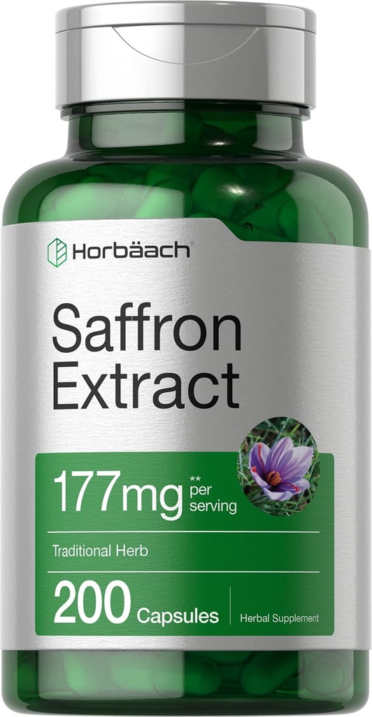 Horbäach Saffron Extract Supplement | 177 mg | 200 Capsules | Kadınlar ve Erkekler için Piller | Gluten Ücretsiz
