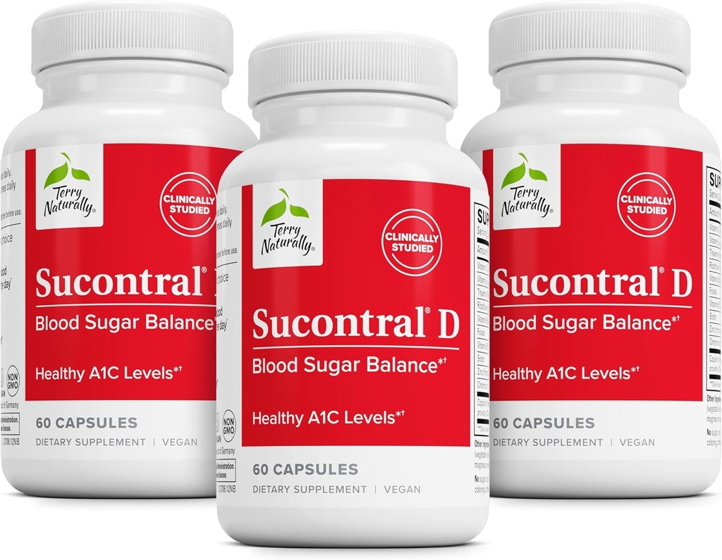 Terry Φυσικά Sucontral D - B-Complex & Folate συμπλήρωμα - Υδατάνθρακες Μεταβολισμός Υποστήριξη - Βιταμίνη & Ορυκτό συμπλήρωμα με ψευδάργυρο & Χρώμιο - 60 κάψουλες (πακέτο των 3)