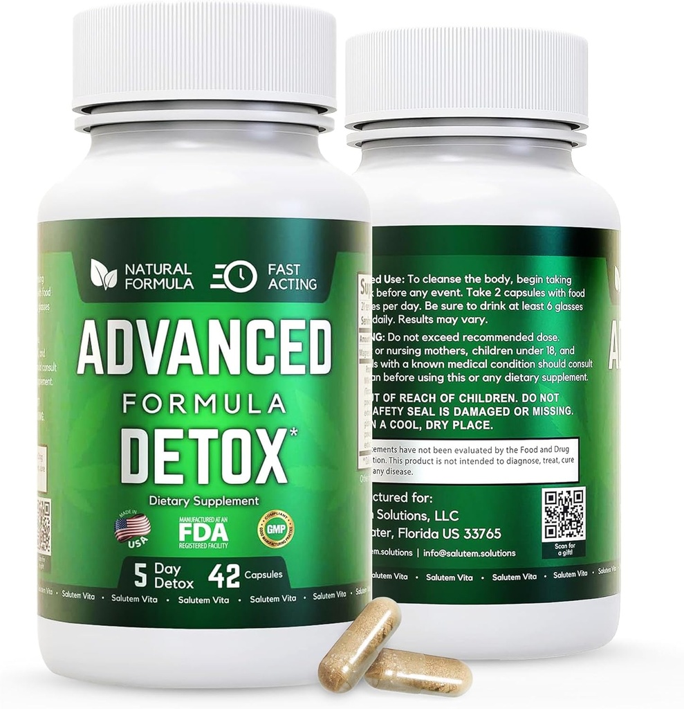 Advanced Detox Cleanse, Natural Detox & Cleanse with Milk Thistle, Licorice Toz ve Daha Fazlası, Kadınlar ve Erkekler için Vücut Temizleri, 42 Capsules