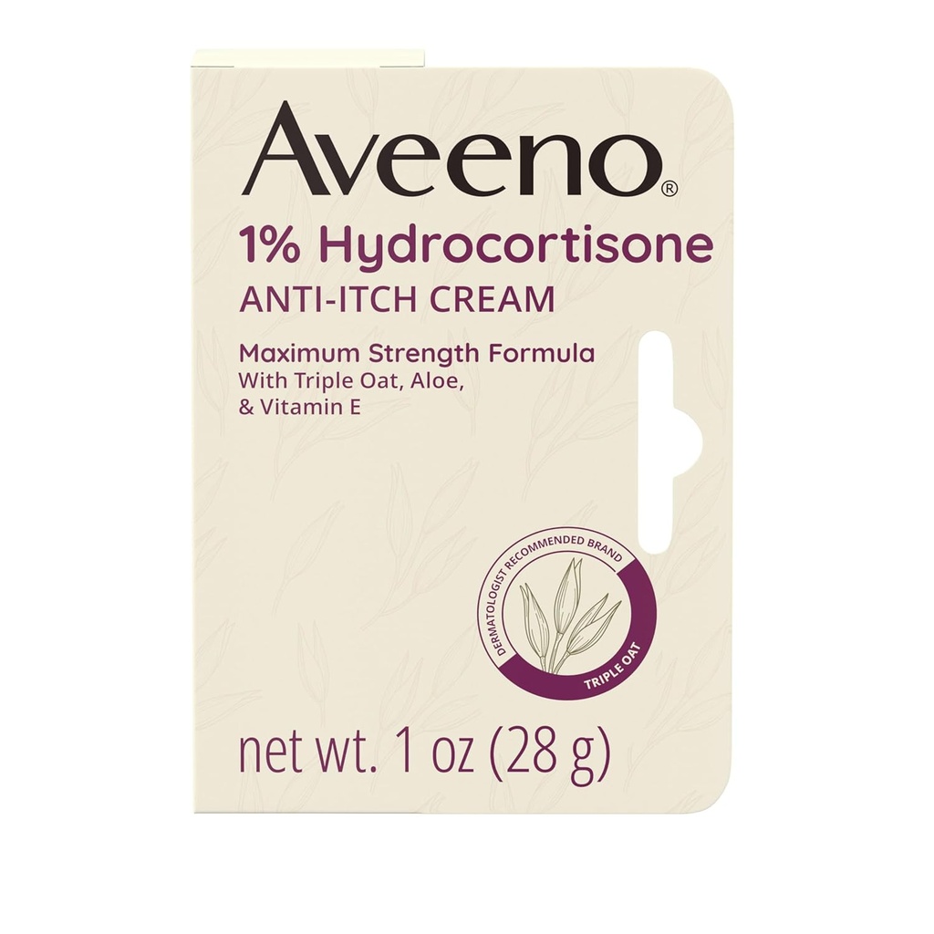 Aveeno Maksimum Güçlü% 1 Hidrokortisone Anti-Itch Cream, Aloe & Vitamin E For Itch Relief From Eczema, Psoriasis, Insect Bites, Zehir Ivy, Oak & Sumac & Detergents, 1 oz