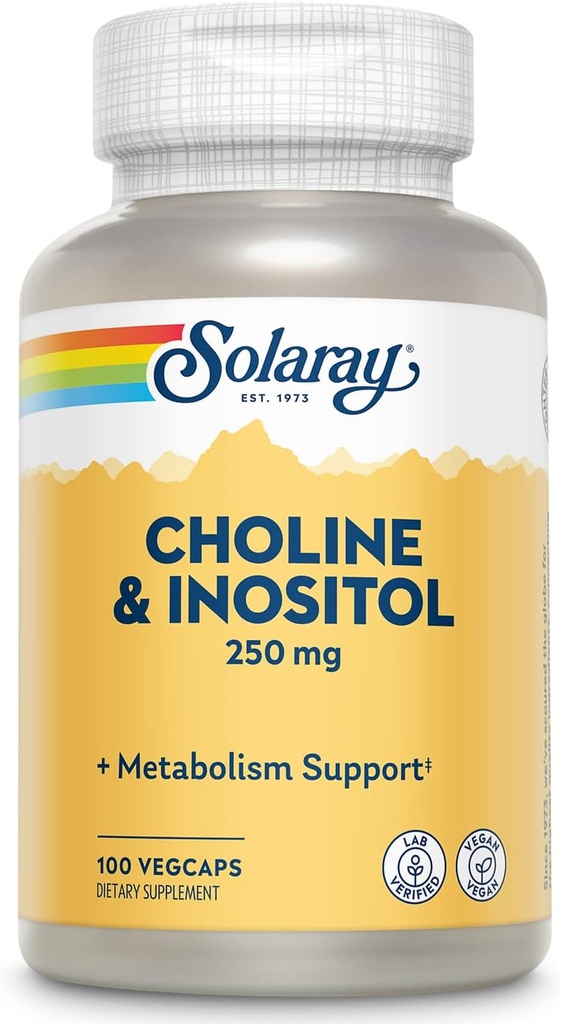 SOLARAY Choline & Inositol 250 mg | Sağlıklı Fat Metabolism, Beyin Fonksiyonu Desteği | 100 VegCaps