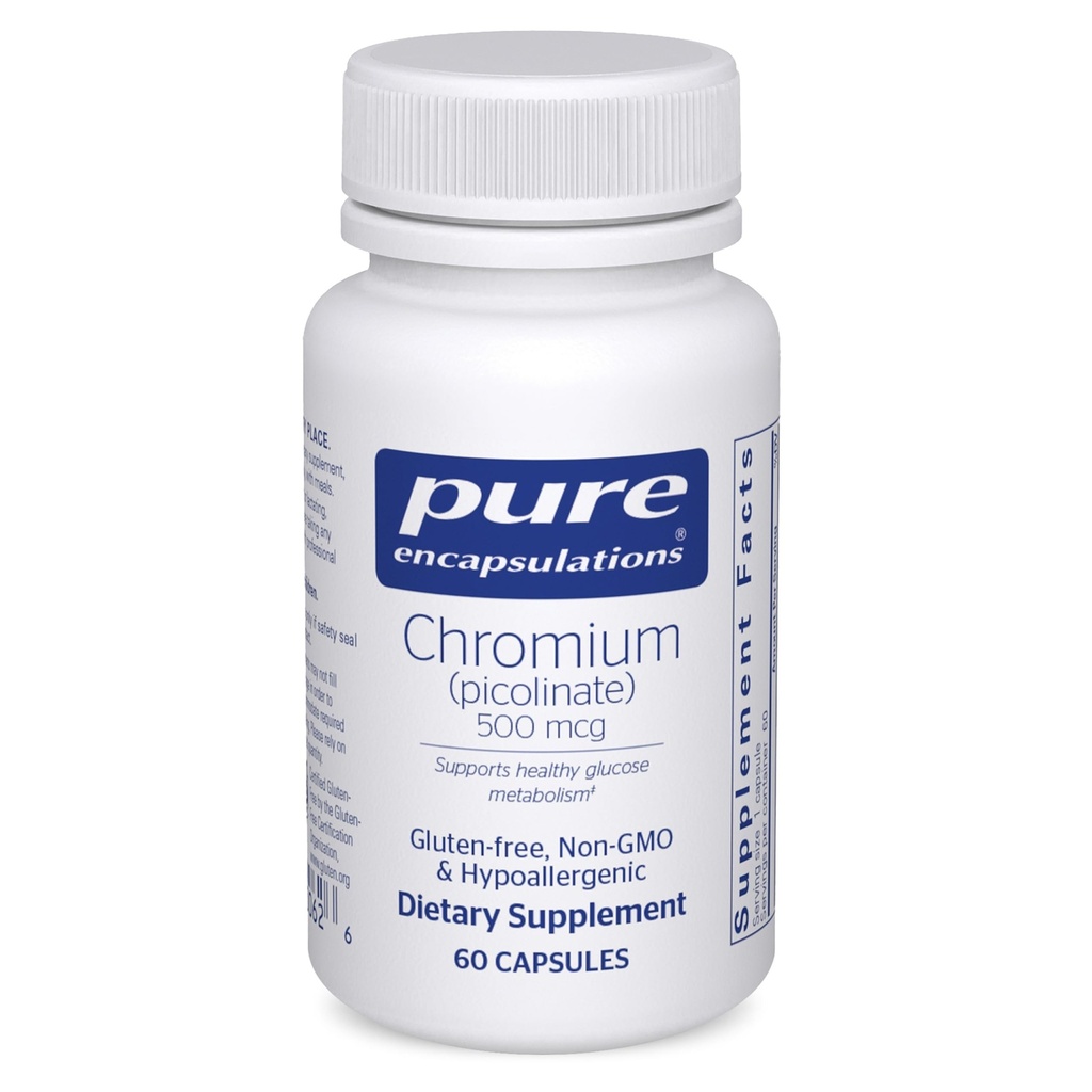 Pure Encapsulations Chromium (Picolinate) 500 mcg - Lipid & Carbohidrat Metabolism * - Mineral Tamam - Superior Abors Chromium Supplement - Vegan & Gluten Free - 60 Capsules