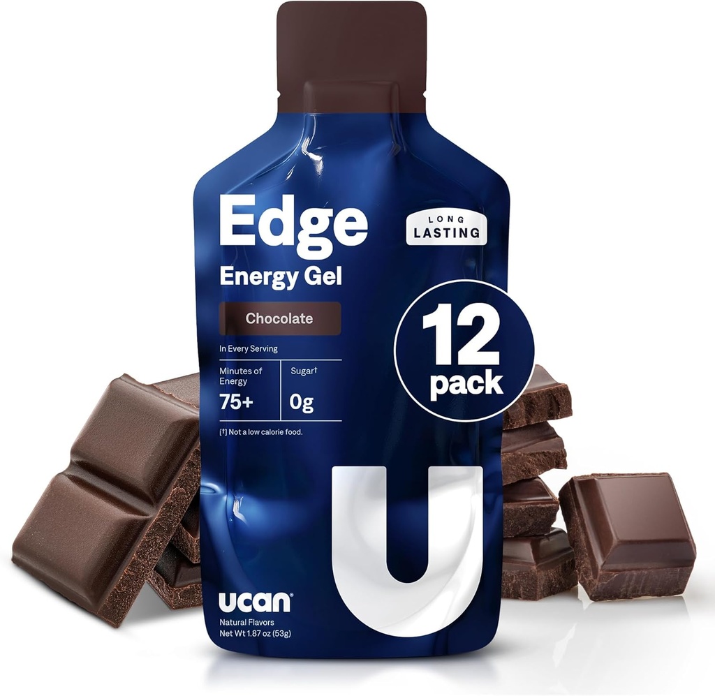 UCAN Edge Energy Gel Shots, Chocolate (12, 2 Ounce Packets) for Run, Education, Workouts, Fitness, Bisiklet, Crossfit | Sugar-Free, Vegan, & Keto Friendly Energy