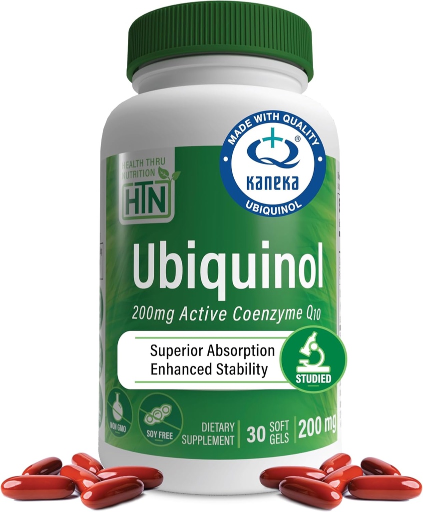 Sağlık Thru Beslenme Ubiquinol 200 mg 30 Softgels As Kaneka QH Azaltıd CoQ-10 | Stabilized - 3rd Party Tested | Geliştirilmiş Bioavailability | Cardiovascular & Mitonochdria Function Support | Non-GMO
