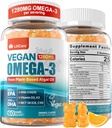 Vegan Omega-3 Gummies 1280mg + COQ10 + Βιταμίνη D3 K2 (MK7), Omega 3 Fish Oil Εναλλακτική για ενήλικες w/EPA 600mg DHA 400mg & MCT Λάδι, χωρίς γεύση ψαριού από θαλάσσια άλγη, για εγκέφαλο, μάτι, ασυλία, 1 συσκευασία
