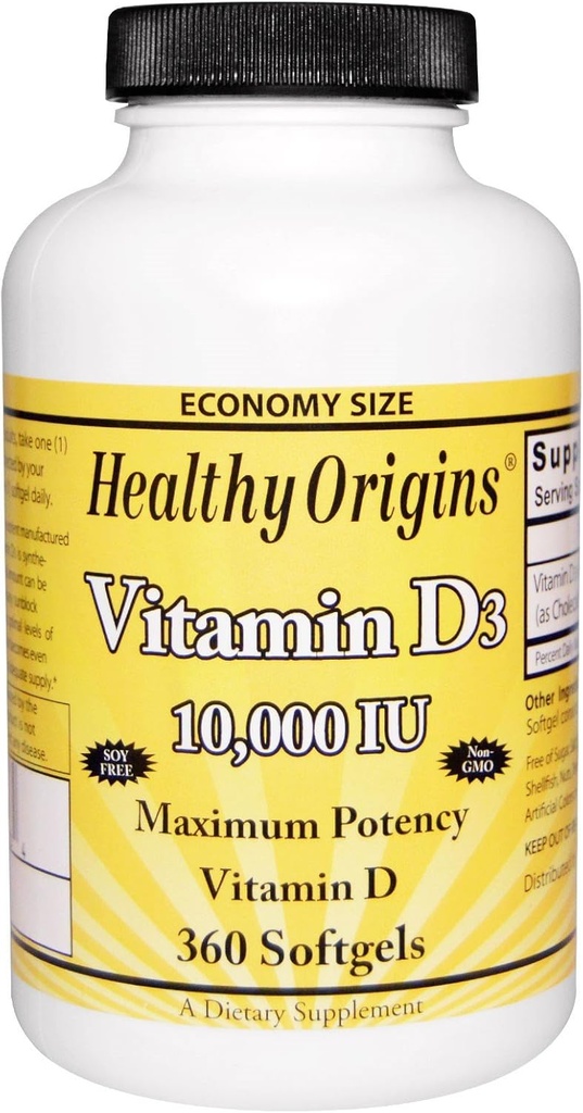 Sağlıklı Origins Vitamin D3 maksimum Potency 10.000IU 360 Softgels, Toplam 2 paket