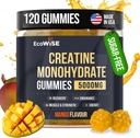 EcoWise Wellness Kretine Monohidrat Gummies 5000 mg, Mango Flavor, 120 Sugar-Free Vegan Chews, Daily Routine Supplement for Daily Routine