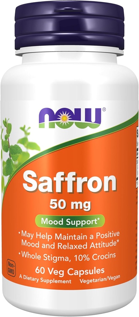 Şimdiye kadar Gıdalar Tamamlar, Saffron Whole Herb 50 mg% 10 Crocins, 60 Veg Capsules with Microkristalline cellulose, hypromellose (cellulose kapsül) ve silikon dioksit