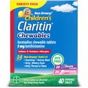Claritin Çocuk Alerji ilacı, 24 Saat Odaksız Loratadine 5 mg Chewable Tablet, Çocuk Yaşları 2 Yıl ve Yaşlılar için Antihistamin, Grape & Gum Flavors, 40 Tablet