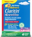 Claritin Çocuk Alerji ilacı, 24 Saat Odaksız Loratadine 5 mg Chewable Tablet, Çocuk Yaşları 2 Yıl ve Yaşlılar için Antihistamin, Grape & Gum Flavors, 40 Tablet
