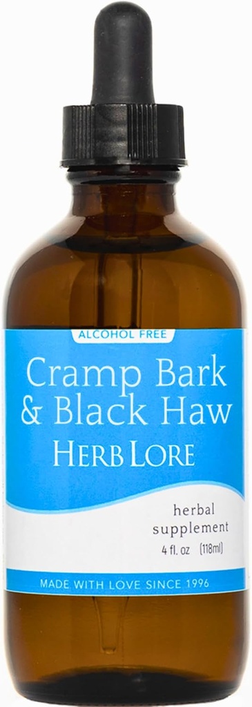 Herb Lore Cramp Bark & Black Haw Tincture – Alkol Free Liquid Herbal Menstrual Cramp Supplement Drops for Period Cramps, Kas Ger & Uterine Support (4 fl oz)