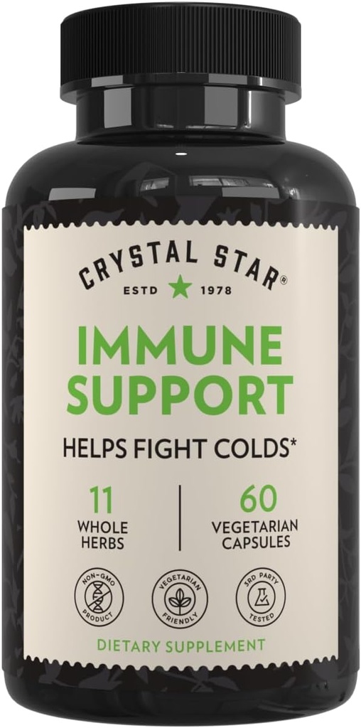 Crystal Star Immune Support Supplement (60 Capsules) - Proaktif Multi-Sistem Savunması için Herbal Immune ATM - Echinacea, Goldenseal, Yarrow & Elecampane - Non-GMOMO