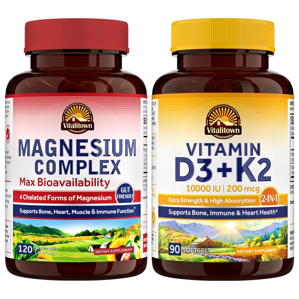 Vitalitown Συγκρότημα μαγνησίου & βιταμίνη D3 K2 Bundle (Pack of 2) 