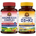 Vitalitown Magnezyum Kompleksi ve D3 K2 Grafik ( 2) | Bone Heart Immune & Muscle | Magnezyum Glycinate, 10000IU D3, MK-7 | 120 Mag Caps & 90 D3 Softgel