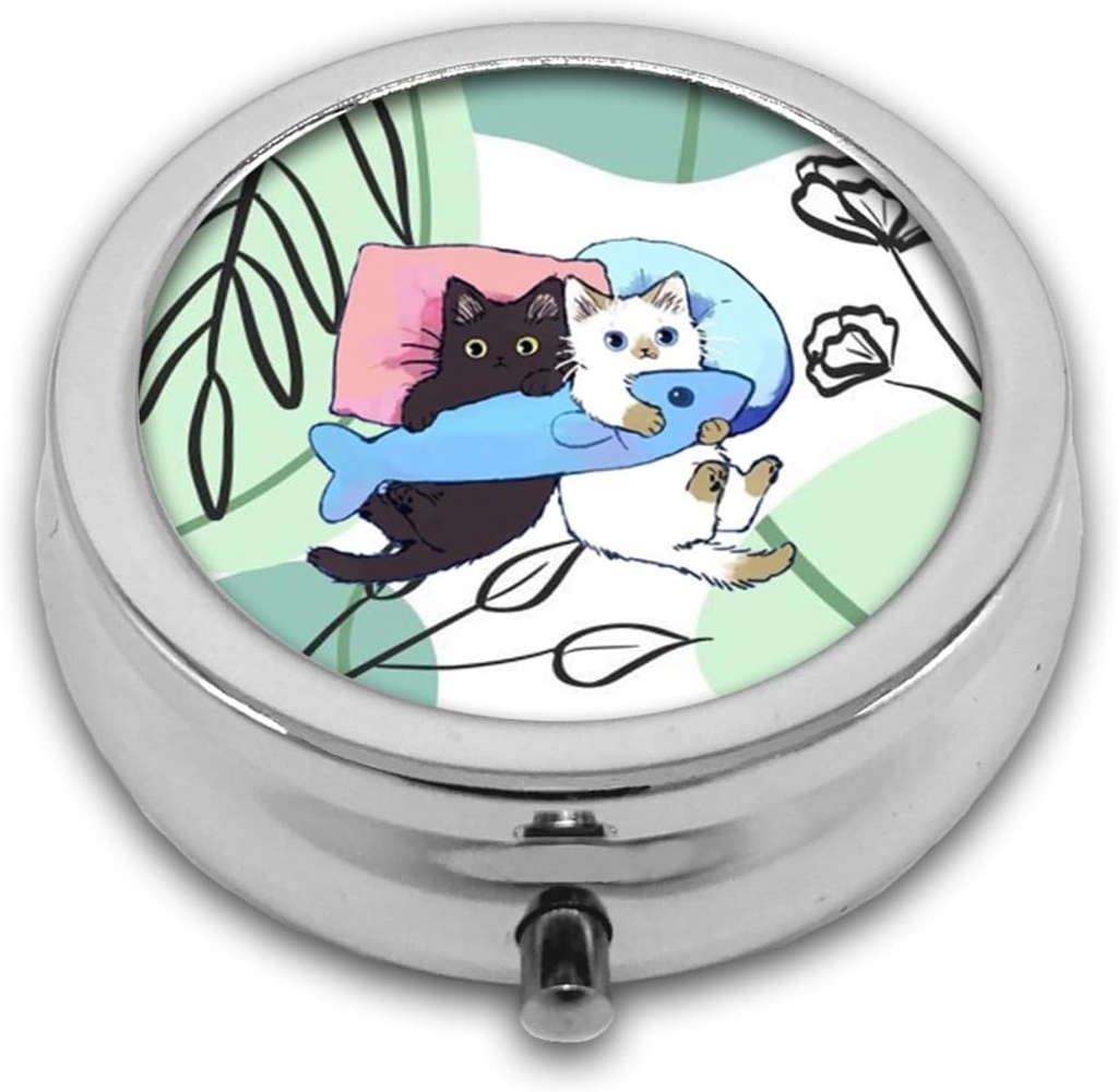 Pill Box,Cats Round Pill Box 3 Karşılaştırma Dekoratif Pocket Purse Portreatif Mini Seyahat Tıp Tablet Vitamini Organize Pill Case