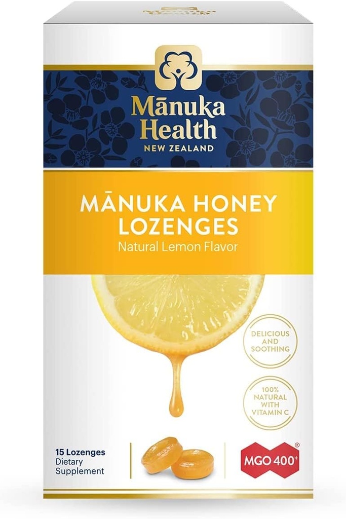 Manuka Health Manuka Honey Lozenges – 15 Lemon Flavored Lozenges – Natural Throat Lozenges, Raw Manuka Honey ve Vitamin C ile Immune Support
