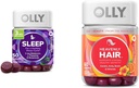 OLLY Sleep Gummy with Melatonin, L-Theanine, Botanicals, BlackBerry Flavor, 50 Count & Heavenly Hair Gummy with Keratin, Biotin, AMLA, Tropical Orange Flavor, 60 Count Bundle