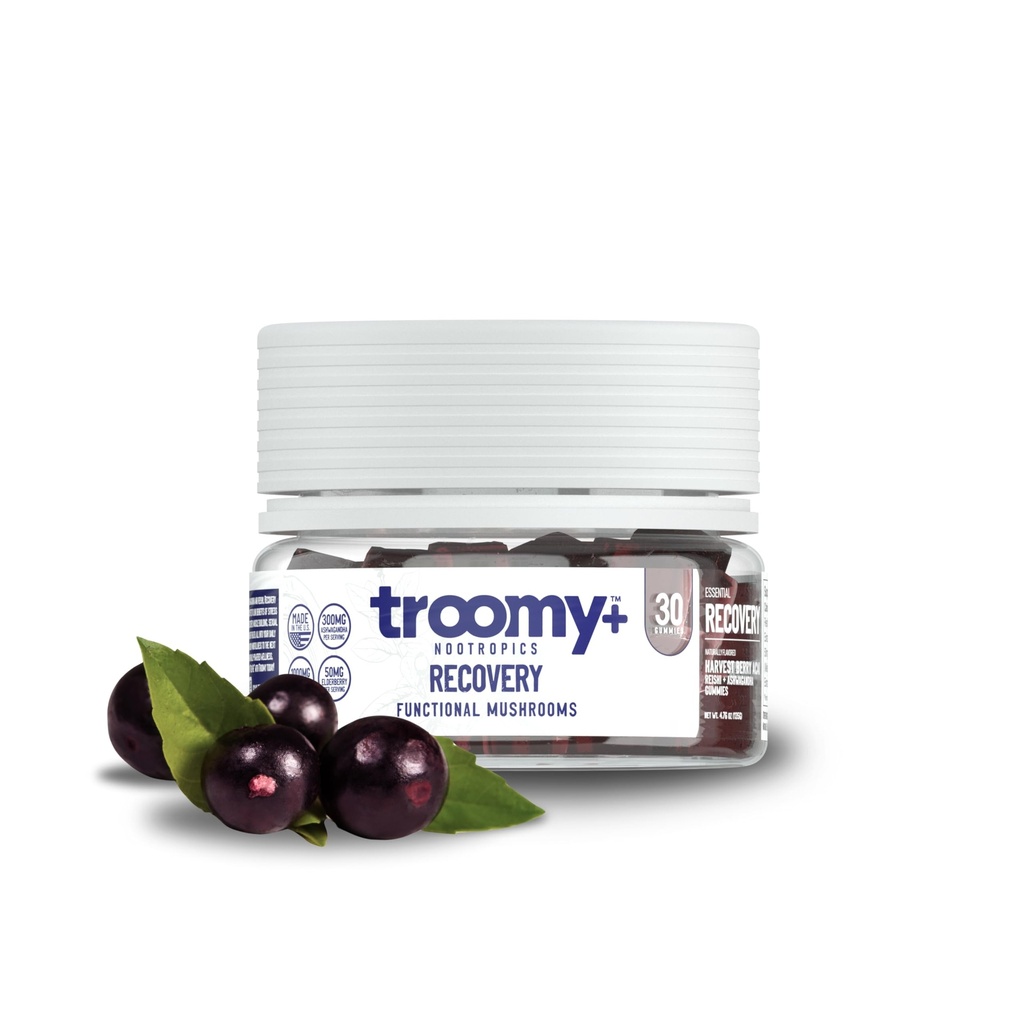 Troomy Recovery Gummies - Ashwagandha and Reishi Mushrooms for Peak Performance - Gelatin-Free, Gluten-Free, Vegetarian - 30 Count