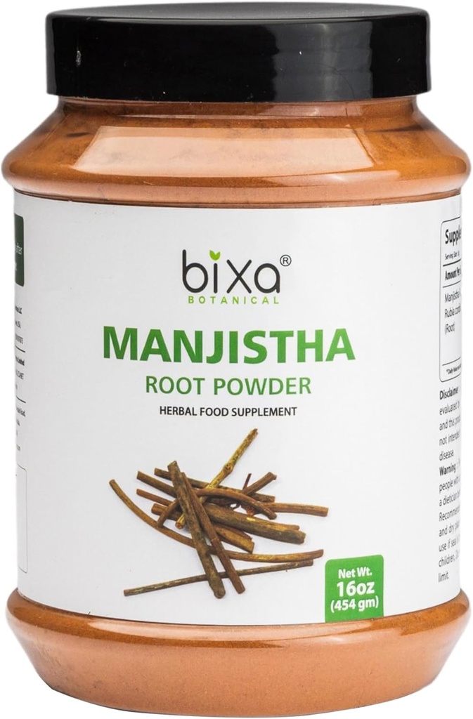 Bixa BOTANICAL Manjistha Toz | Rubia kordonifolia | 1 Pound / 16 OZ | Skin & Face Pack | Gluten Free, Non-GMO, Steam Tedavi Edildi, Vegan,% 100 Pure.