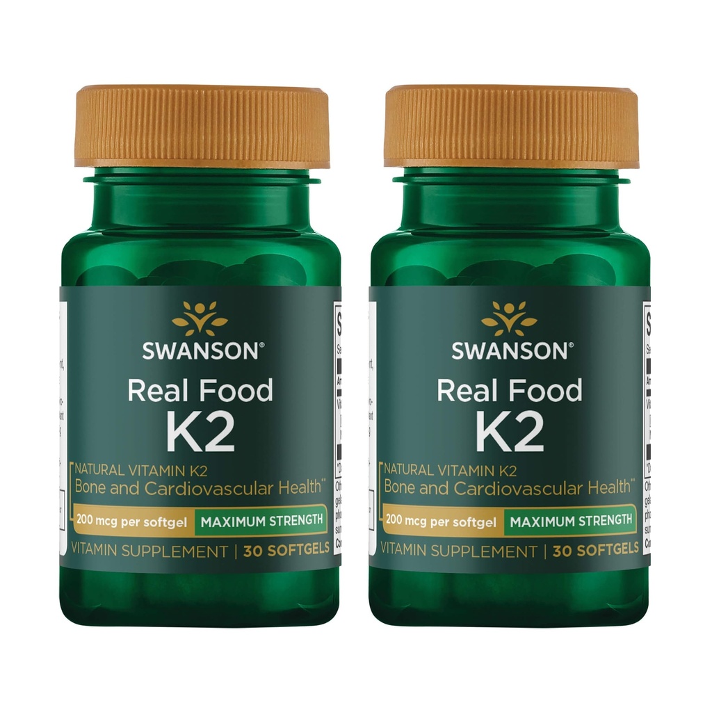 Swanson En Güçlü Vitamin K2 (Menaquinone-7)-Vitamin Supplement Supporting Cardiovascular ve Bone Health- Made from Japanese Natto to help Regulatedis (30 Softgels, 200mcg each) (2 Pack)