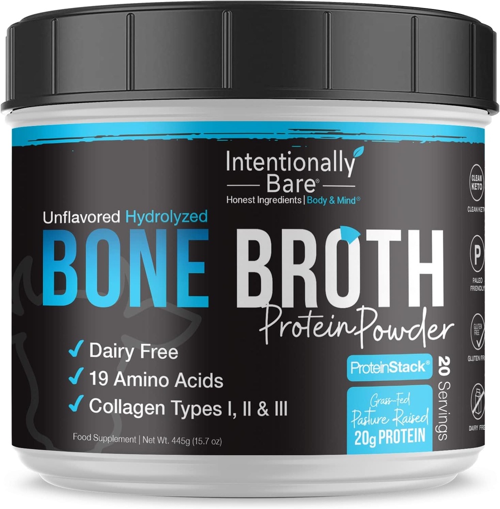 Amaçlı olarak Bare Bone Broth protein Toz Unflavored - Grass Fed Protein Toz Multi Collagen, Tip 1 2 ve 3 - Süt Free Bone Broth Toz Skin, Gut ve Ortak - 20 Hizmetler