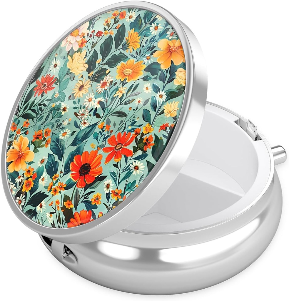 Nipichsha Pill Box, Küçük Pill Case for Purse & Pocket, Cute Travel Medicine Organizer, Portatif Tıp Konteynerleri Vitaminleri, İlaçları, Fish Oil & Supplement, B06-Beautiful Çiçekler