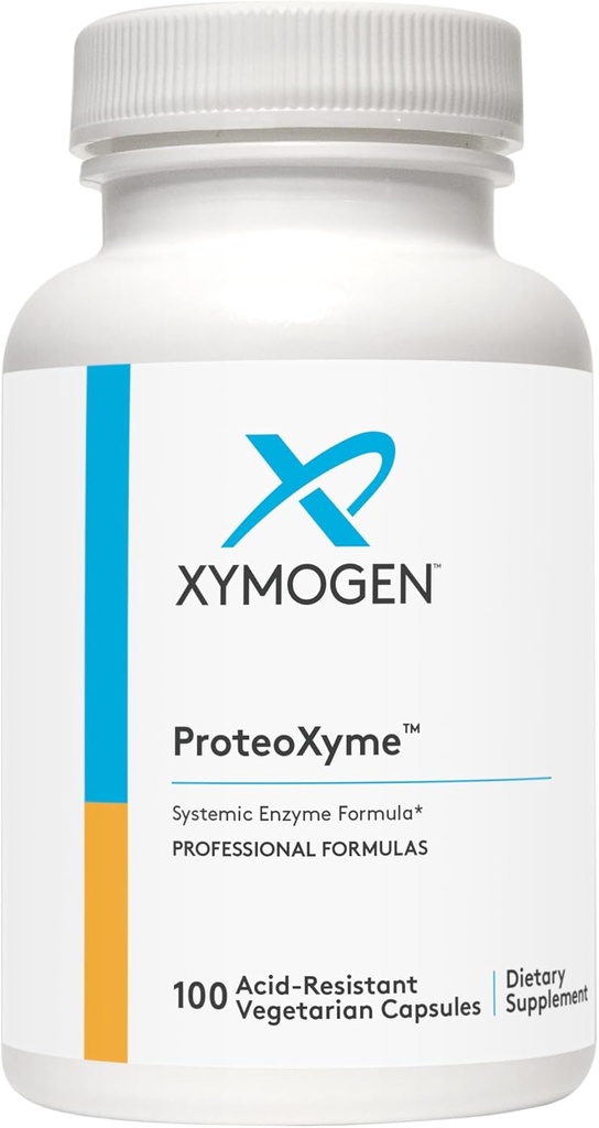 XYMOGEN ProteoXyme - Pancreatic Enzymes, Serrapeptase, rutin, Papain & Bromelain - Tound Integrity & Health Immune System Balance (100 Asit-Resistant Capsules)