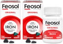 Feosol Original Iron Supplement Tabletleri, Non-heme 325 mg Ferrous Sulfate (65 mg Elemental Iron) Pill, 1 Per Day, 4 Ay Supply, for Energy and Immune System Support (120 ct Pack of 2)