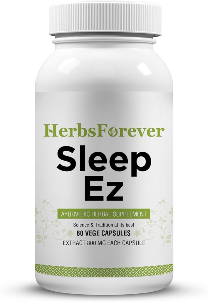 Herbsforever Sleep Ez (Sleep Ease) (Ayurvedic Herbal Formulation) Zihin, Vücut ve Blissful Sleep Desen Yardımı, 60 vege Capsules, 800 mg Her Yoğun Türleme