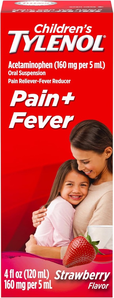 Çocuk Tylenol Oral Suspension Medicine, Kids' Sıvı Tıp Ağrısı Soğuk + Flu Belirtileri, aspirin-, Ibuprofen- Alkol- Free, Strawberry, 4 fl. oz