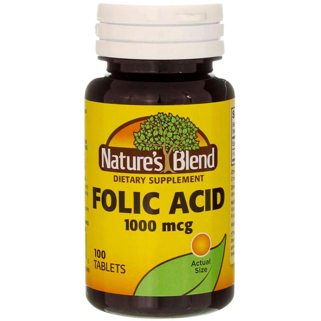 Nature's Blend Folic Acid 1000mcg Tablet 100 Count (3 Pack)