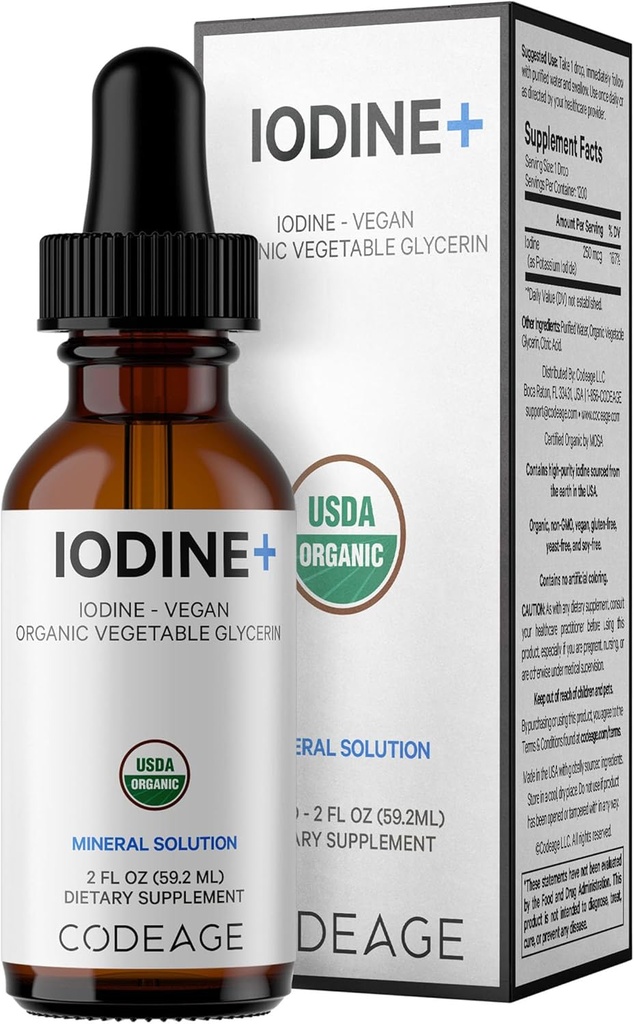 Codeage USDA Sertifikalı Organik Iodine Drops - 250 Mcg Per Servis - 1+ Yıl Supply - Sıvı Iodide Supplement - Pure, Clear Iodine - Vegan P properties Iodine Liquid Drop - 2 fl ozzz