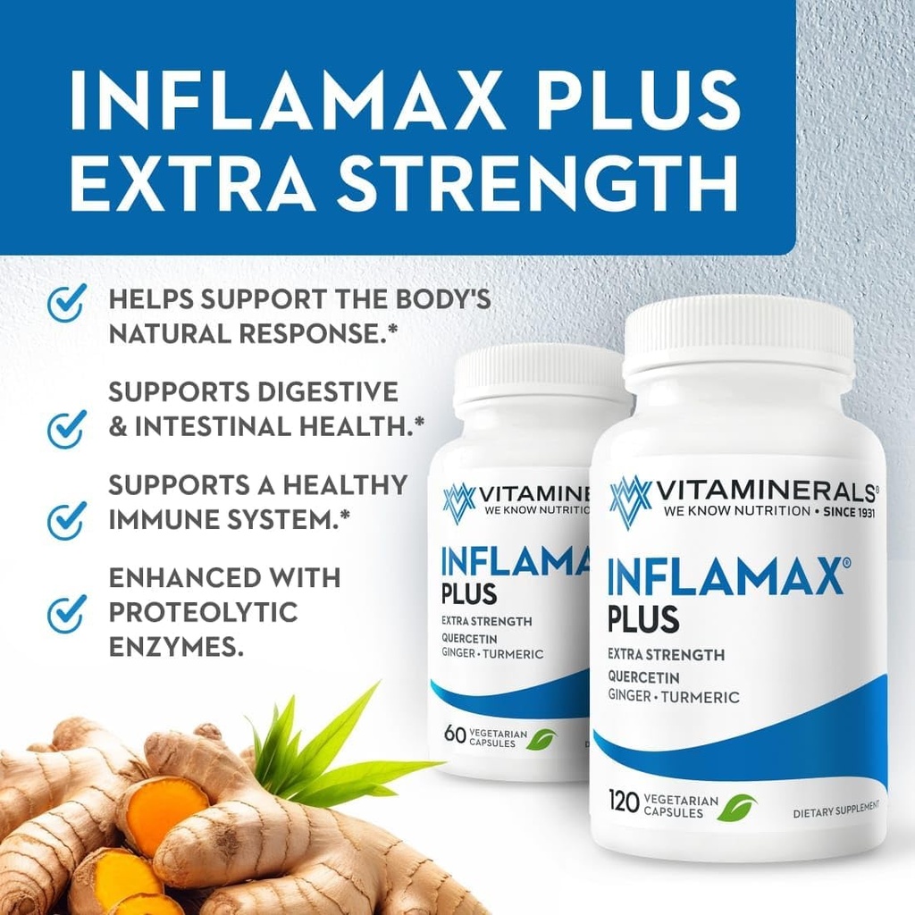 Vitaminler® 121+ Inflamax® Plus | Quercetin | Proteolytic Enzymes | Ginger | Turmeric | Veggie caps