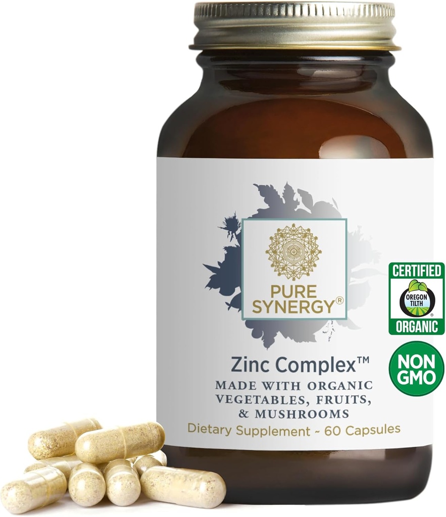 PURE SYNERGY çinko Kompleksi | Immune Support Supplement | Natural, Vegan çinko Kompleksi C ve Organik Tüm Gıdalarla | Immune, Beyin ve Skin Health (60 Capsules)