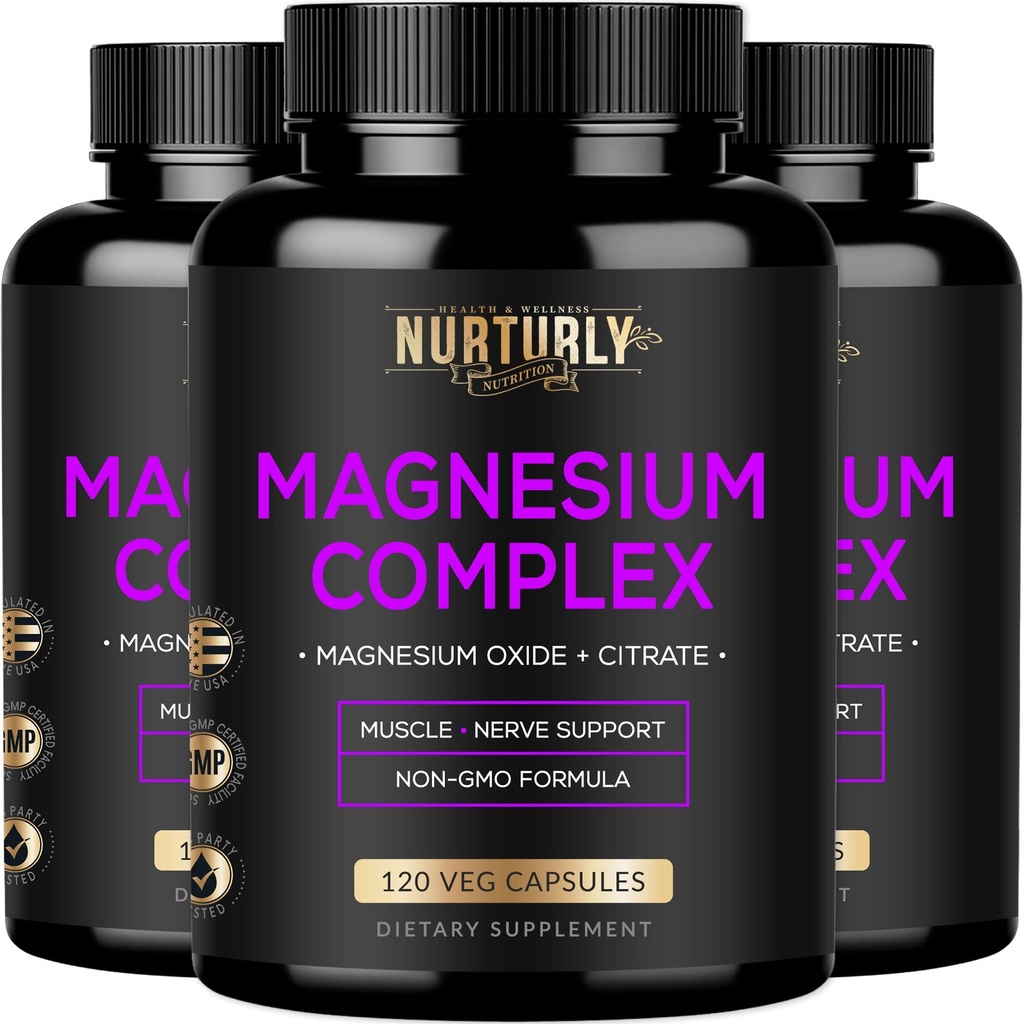 Μαγνήσιο Citrate & Oxide 500mg Complex Supplement - Υψηλή Απορρόφηση Μέγιστη δύναμη - Βοηθά στην υποστήριξη της πυκνότητας και της αντοχής των οστών, των μυών, της ενέργειας και του ύπνου - 360 κάψουλες Vegan