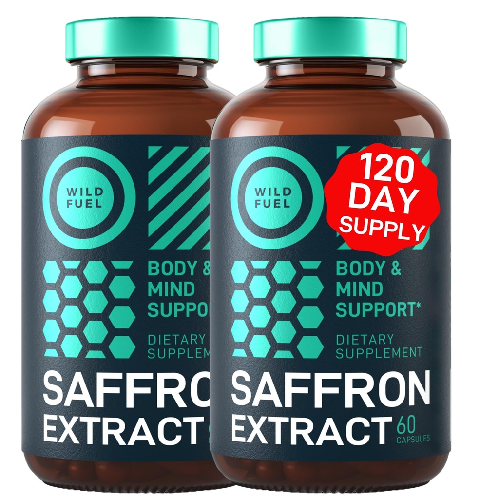 WILD FUEL Pure Saffron Extract Antioksis Supplement - Eye Health, Energy and Mood Support Happy Saffron - 0.3% Safranal 88.5 mg Supplements -120 Day Gluten-Free, Non-GMO Vegan Saffron Capsules
