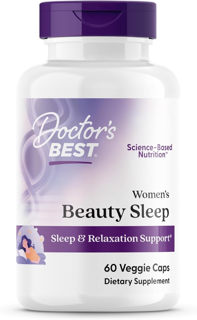 Doctor's Best Women Beauty Sleep with Magnesium, Theanine, Melatonin, Sleep & Relaxation Support, Μη ΓΤΟ, Χωρίς γλουτένη, Χωρίς σόγια, Vegan 60 Veggie Caps