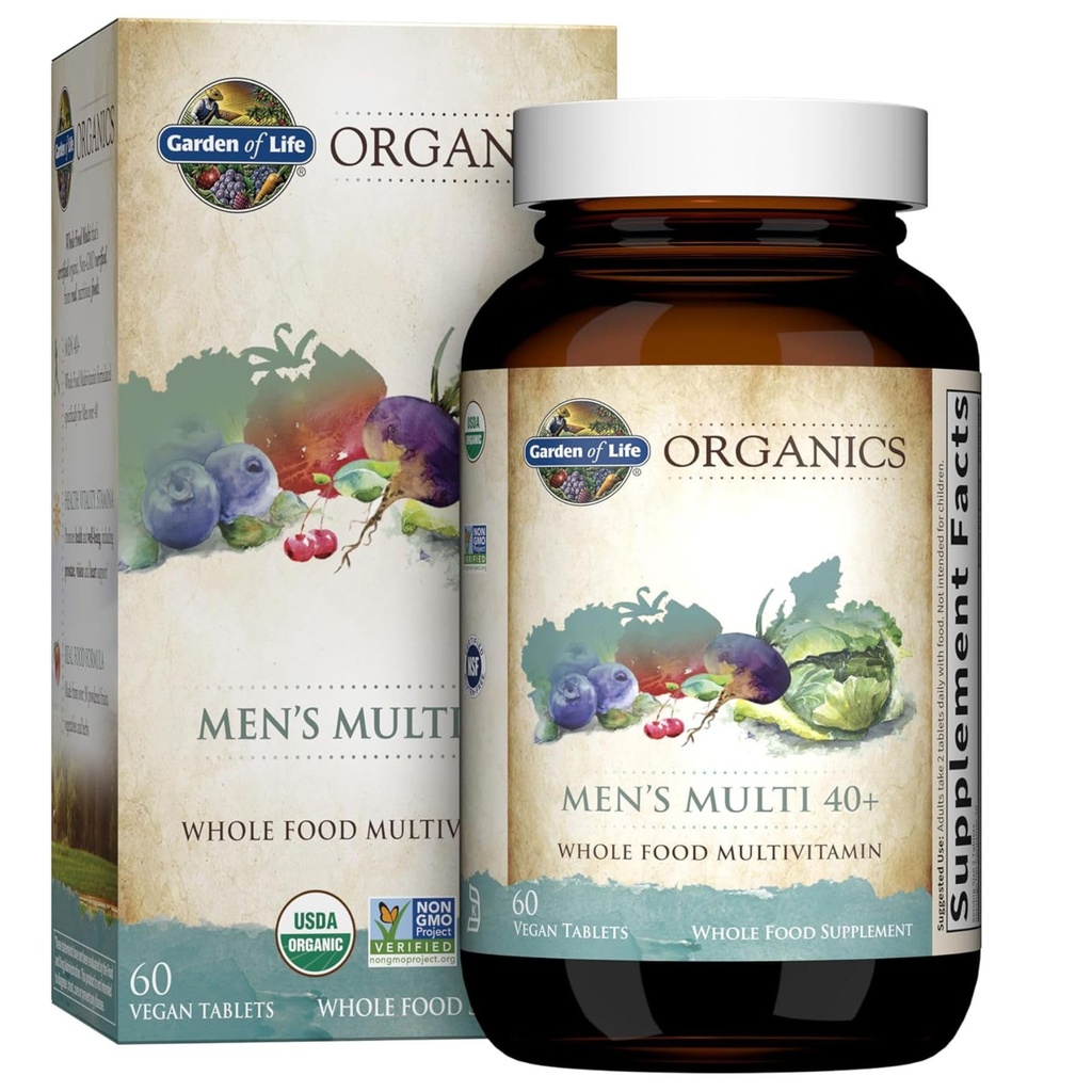 Life Organics Whole Food Multivitamin for Men 40+, 60 Tablet, Vegan Mens Multi for Health, Well-Being Certified Organic Whole Food Vitamins, Minerals for Men Over 40, Mens Vitaminleri