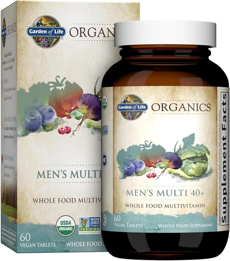 Life Organics Whole Food Multivitamin for Men 40+, 60 Tablet, Vegan Mens Multi for Health, Well-Being Certified Organic Whole Food Vitamins, Minerals for Men Over 40, Mens Vitaminleri