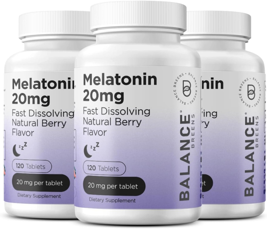 Balancebreens Μελατονίνη 20mg Ταχεία ταχείας διάλυσης - Υψηλή ισχύς, γρήγορη δράση, φυσική υποστήριξη ύπνου – Βοηθήματα ύπνου για ενήλικες – Μη γκρίζα, χωρίς ναρκωτικά Φόρμουλα – 120 χάπια ύπνου