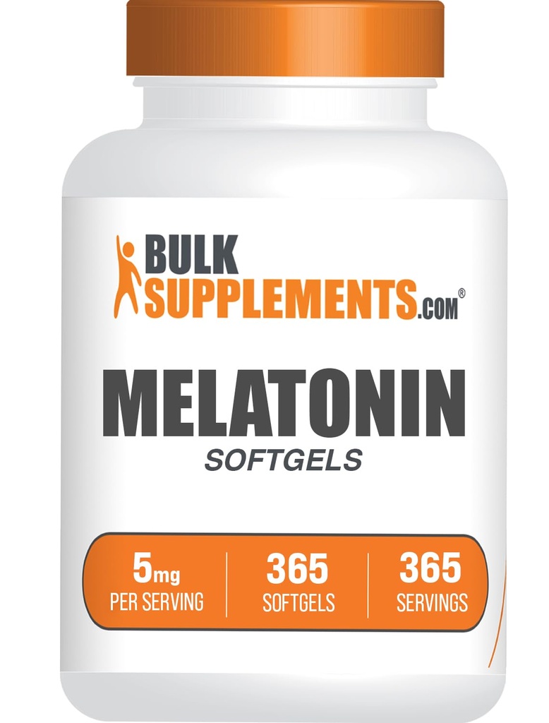 BulkSupplements.com Μελατονίνη 5 mg Softgels - Μελατονίνη για Ενήλικες, Συμπλήρωμα ύπνου - 5 mg μελατονίνης ανά Σερβίρισμα, Χωρίς γλουτένη, 1 Softgel ανά Σερβίρισμα, 365 Count (Pack of 1)