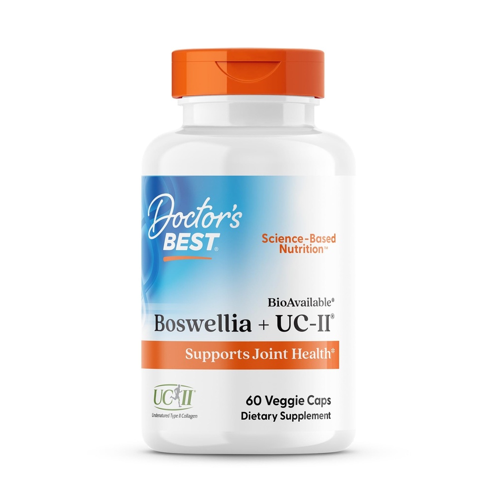 Doktor'un En İyi BiyoAvailable Boswellia + UC-II, Ortak Sağlık Destekleri, Non-GMO, Gluten Free, Soy Free 60 Veggie Caps